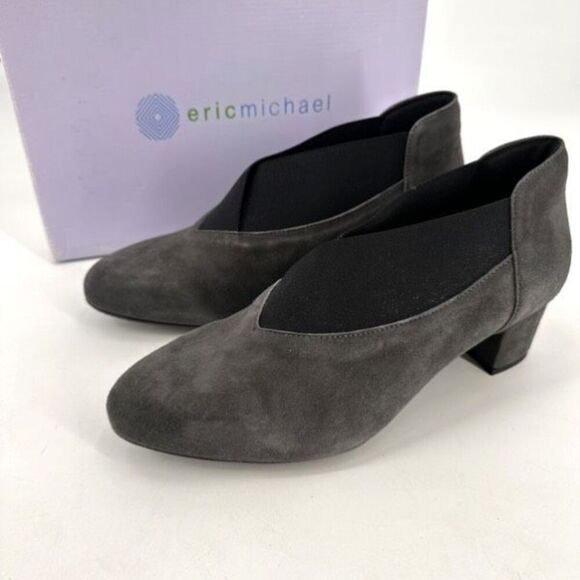 Eric Michael Gayle Women Suede Leather Block Heel Slip On Pumps Gray Size 40 10 - Picture 2 of 11